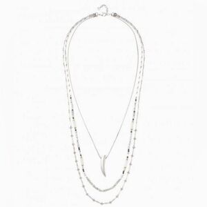 Stella & Dot Tiburon Silver Tone and Beaded Three-Tiered Necklace New in Box